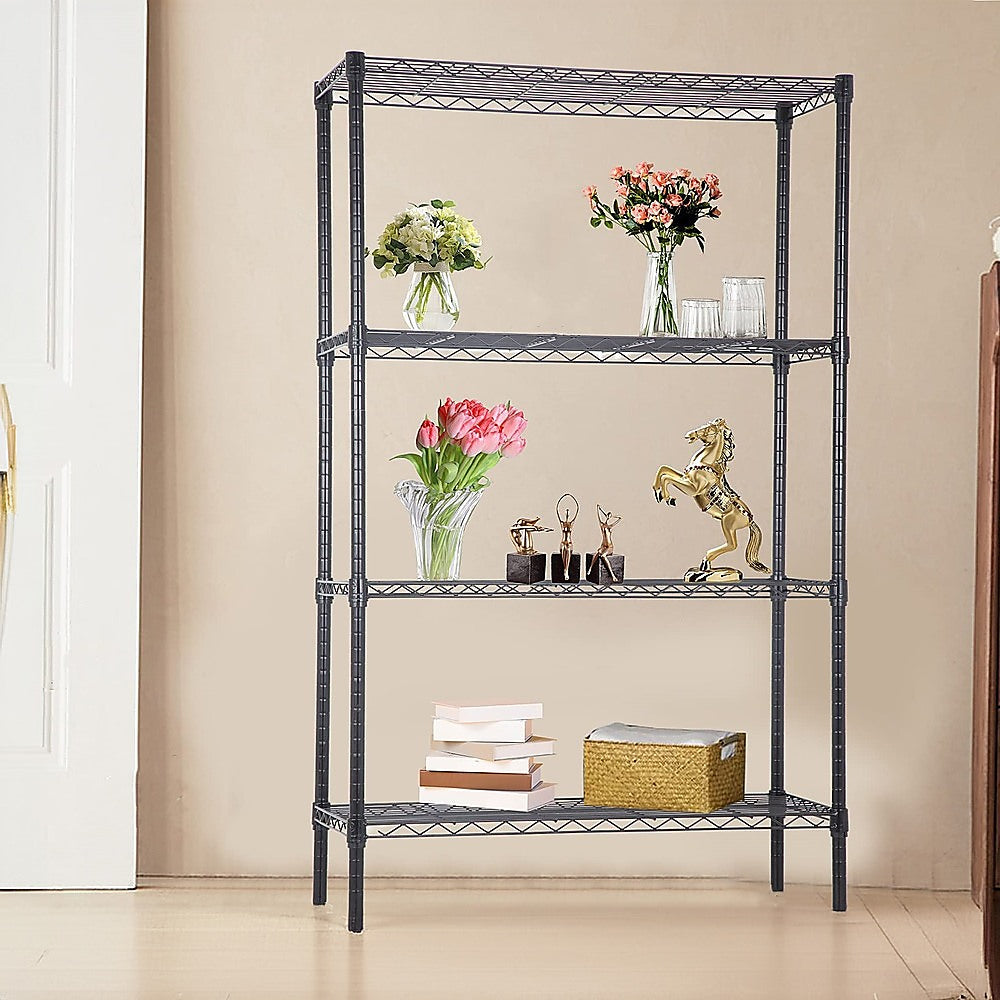 Modular Wire Storage 90x45cm Steel Shelving Black With Fixed Legs For Garage Warehouse Or Kitchen Organisation V63-841431