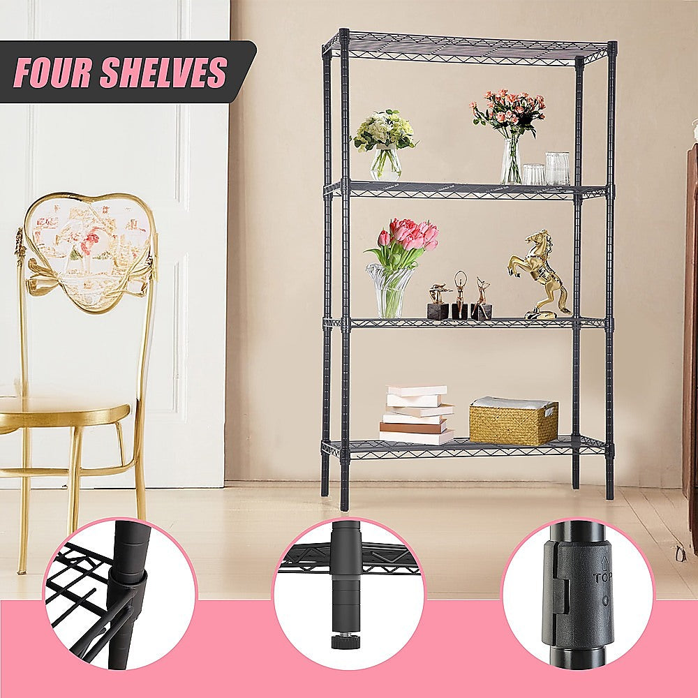 Modular Wire Storage 90x45cm Steel Shelving Black With Fixed Legs For Garage Warehouse Or Kitchen Organisation V63-841431