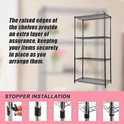 Modular Wire Storage 90x45cm Steel Shelving Black With Fixed Legs For Garage Warehouse Or Kitchen Organisation V63-841431
