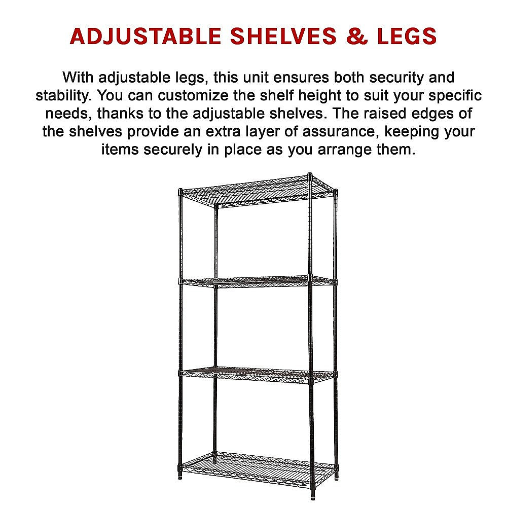 Modular Wire Storage 90x45cm Steel Shelving Black With Fixed Legs For Garage Warehouse Or Kitchen Organisation V63-841431