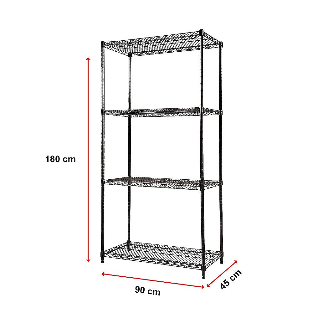 Modular Wire Storage 90x45cm Steel Shelving Black With Fixed Legs For Garage Warehouse Or Kitchen Organisation V63-841431