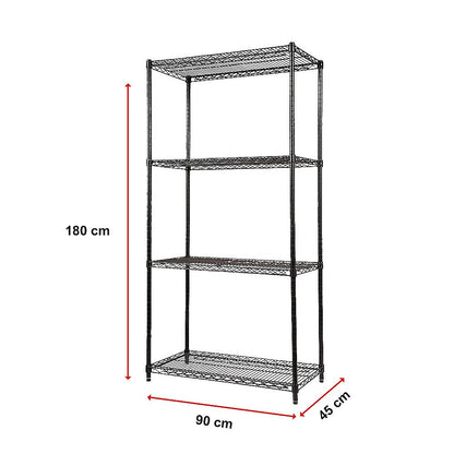 Modular Wire Storage 90x45cm Steel Shelving Black With Fixed Legs For Garage Warehouse Or Kitchen Organisation V63-841431