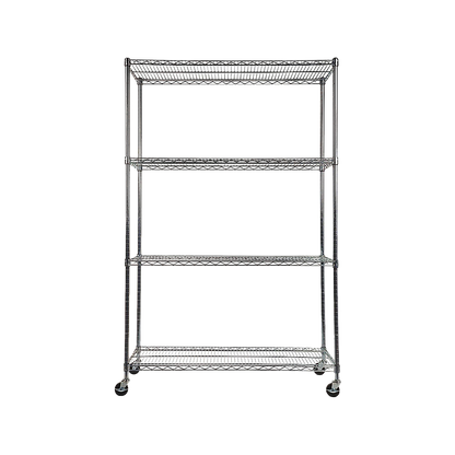 Modular Wire Storage 90x45cm Steel Shelving Chrome With Wheels For Garage Warehouse Or Kitchen Organisation V63-841441