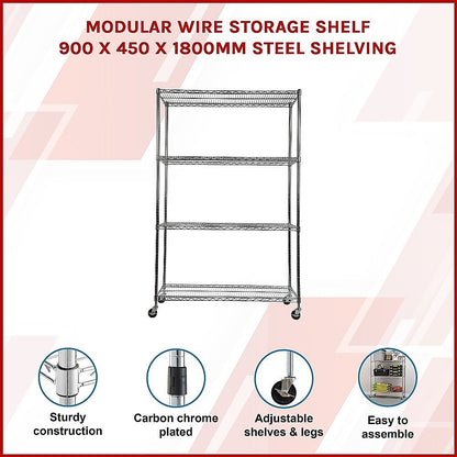 Modular Wire Storage 90x45cm Steel Shelving Chrome With Wheels For Garage Warehouse Or Kitchen Organisation V63-841441