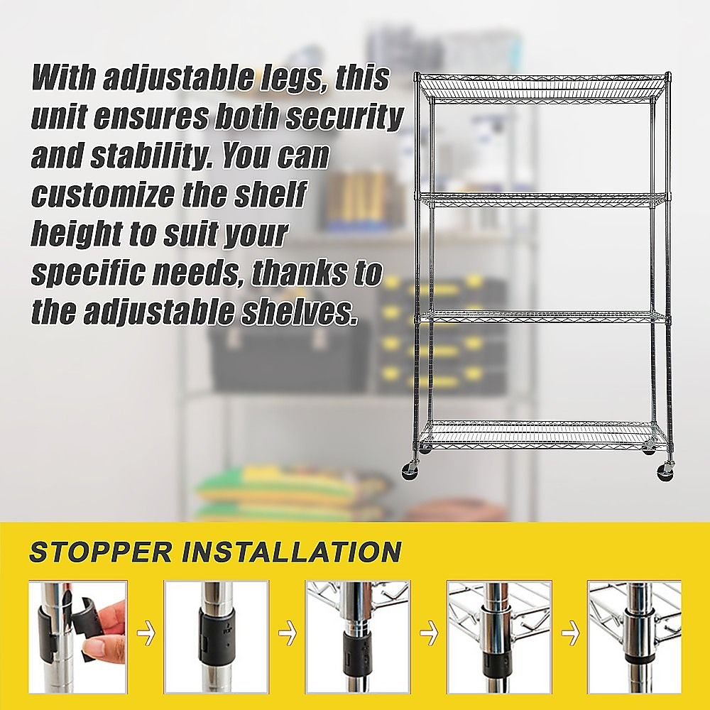 Modular Wire Storage 90x45cm Steel Shelving Chrome With Wheels For Garage Warehouse Or Kitchen Organisation V63-841441