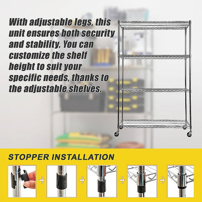 Modular Wire Storage 90x45cm Steel Shelving Chrome With Wheels For Garage Warehouse Or Kitchen Organisation V63-841441