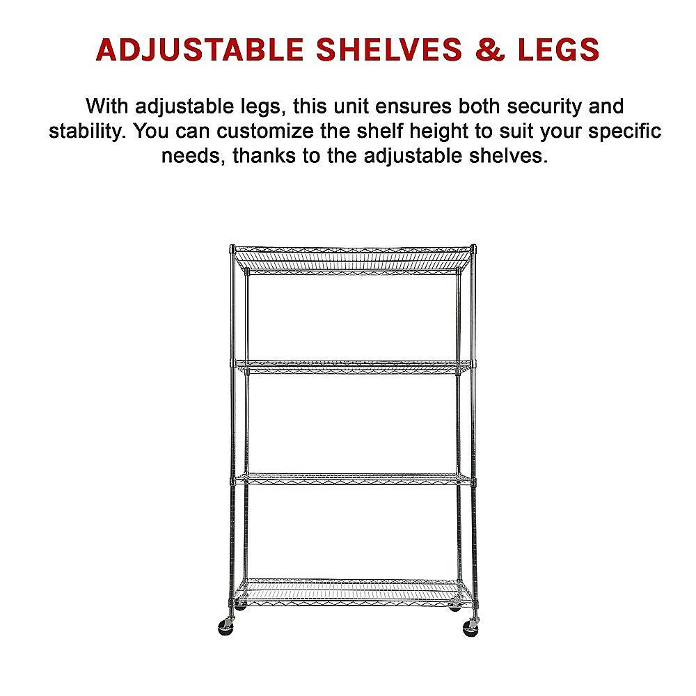 Modular Wire Storage 90x45cm Steel Shelving Chrome With Wheels For Garage Warehouse Or Kitchen Organisation V63-841441