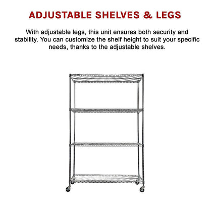 Modular Wire Storage 90x45cm Steel Shelving Chrome With Wheels For Garage Warehouse Or Kitchen Organisation V63-841441