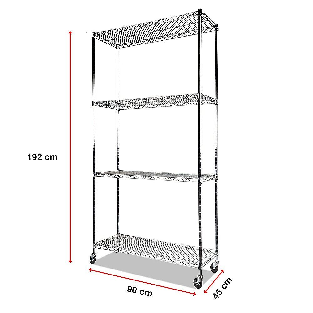 Modular Wire Storage 90x45cm Steel Shelving Chrome With Wheels For Garage Warehouse Or Kitchen Organisation V63-841441