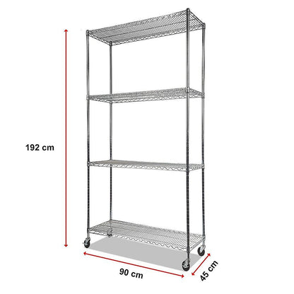 Modular Wire Storage 90x45cm Steel Shelving Chrome With Wheels For Garage Warehouse Or Kitchen Organisation V63-841441