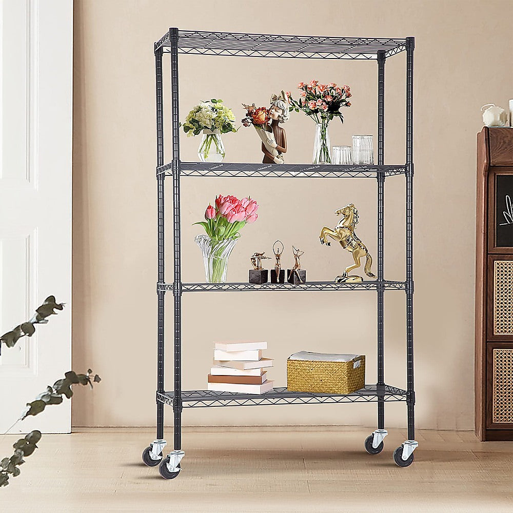 Modular Wire Storage 90x45cm Steel Shelving Black With Wheels For Garage Warehouse Or Kitchen Organisation V63-841451