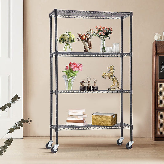 Modular Wire Storage 90x45cm Steel Shelving Black With Wheels For Garage Warehouse Or Kitchen Organisation V63-841451