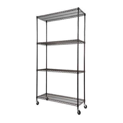Modular Wire Storage 90x45cm Steel Shelving Black With Wheels For Garage Warehouse Or Kitchen Organisation V63-841451