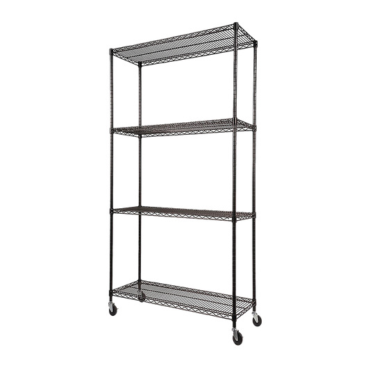 Modular Wire Storage 90x45cm Steel Shelving Black With Wheels For Garage Warehouse Or Kitchen Organisation V63-841451