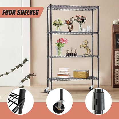 Modular Wire Storage 90x45cm Steel Shelving Black With Wheels For Garage Warehouse Or Kitchen Organisation V63-841451