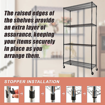 Modular Wire Storage 90x45cm Steel Shelving Black With Wheels For Garage Warehouse Or Kitchen Organisation V63-841451