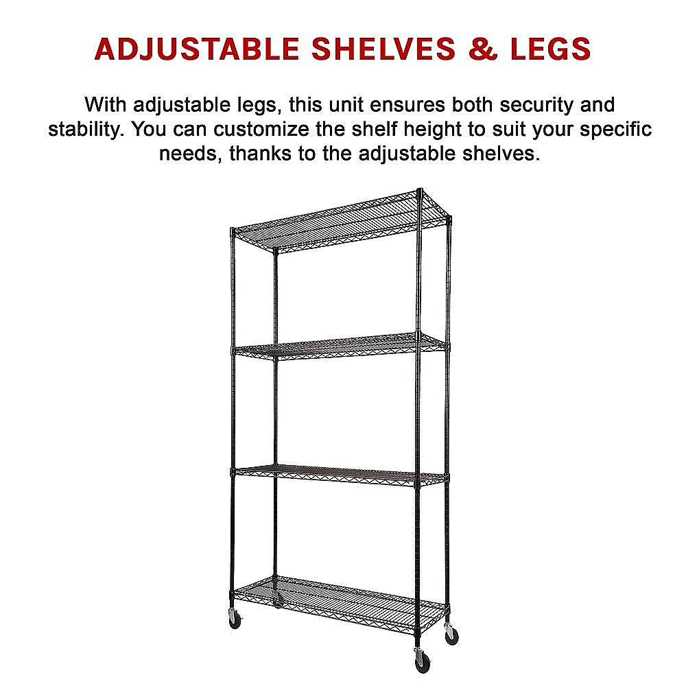 Modular Wire Storage 90x45cm Steel Shelving Black With Wheels For Garage Warehouse Or Kitchen Organisation V63-841451