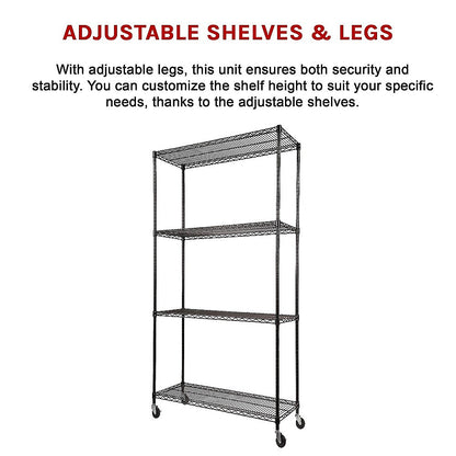 Modular Wire Storage 90x45cm Steel Shelving Black With Wheels For Garage Warehouse Or Kitchen Organisation V63-841451