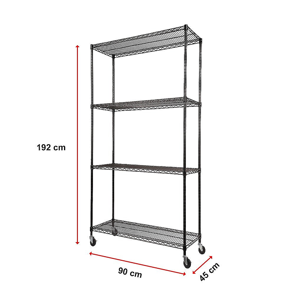 Modular Wire Storage 90x45cm Steel Shelving Black With Wheels For Garage Warehouse Or Kitchen Organisation V63-841451