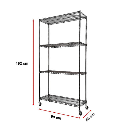 Modular Wire Storage 90x45cm Steel Shelving Black With Wheels For Garage Warehouse Or Kitchen Organisation V63-841451