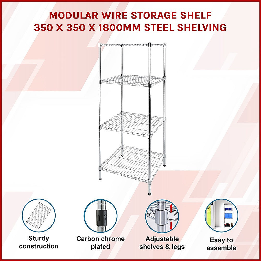 Modular Wire Storage 35x35cm Steel Shelving Chrome With Fixed Legs For Garage Warehouse Or Kitchen V63-841471