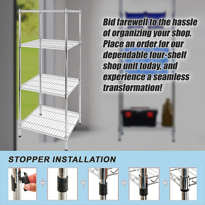 Modular Wire Storage 35x35cm Steel Shelving Chrome With Fixed Legs For Garage Warehouse Or Kitchen V63-841471