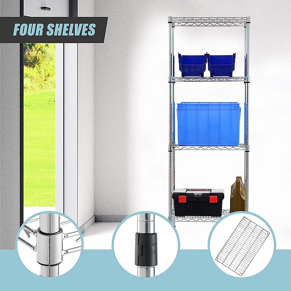 Modular Wire Storage 35x35cm Steel Shelving Chrome With Fixed Legs For Garage Warehouse Or Kitchen V63-841471