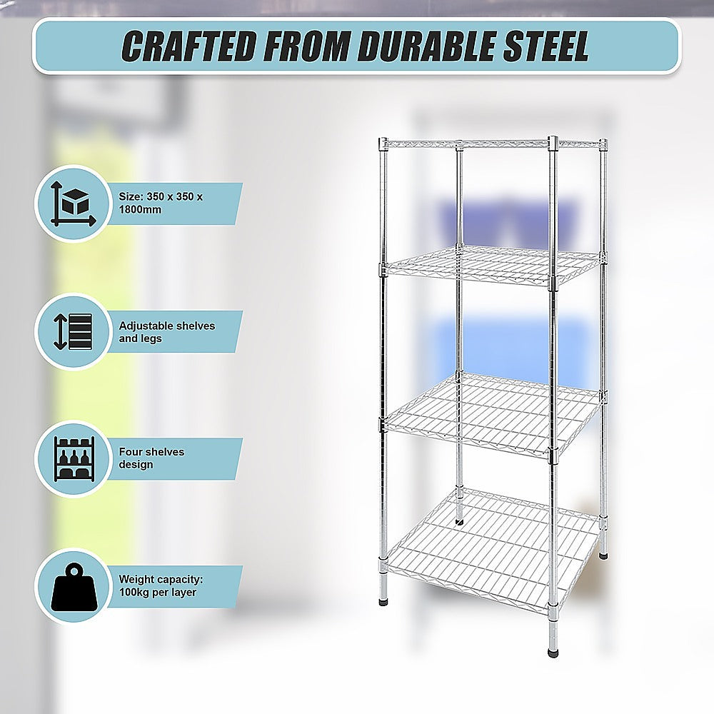 Modular Wire Storage 35x35cm Steel Shelving Chrome With Fixed Legs For Garage Warehouse Or Kitchen V63-841471