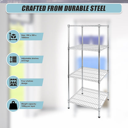 Modular Wire Storage 35x35cm Steel Shelving Chrome With Fixed Legs For Garage Warehouse Or Kitchen V63-841471