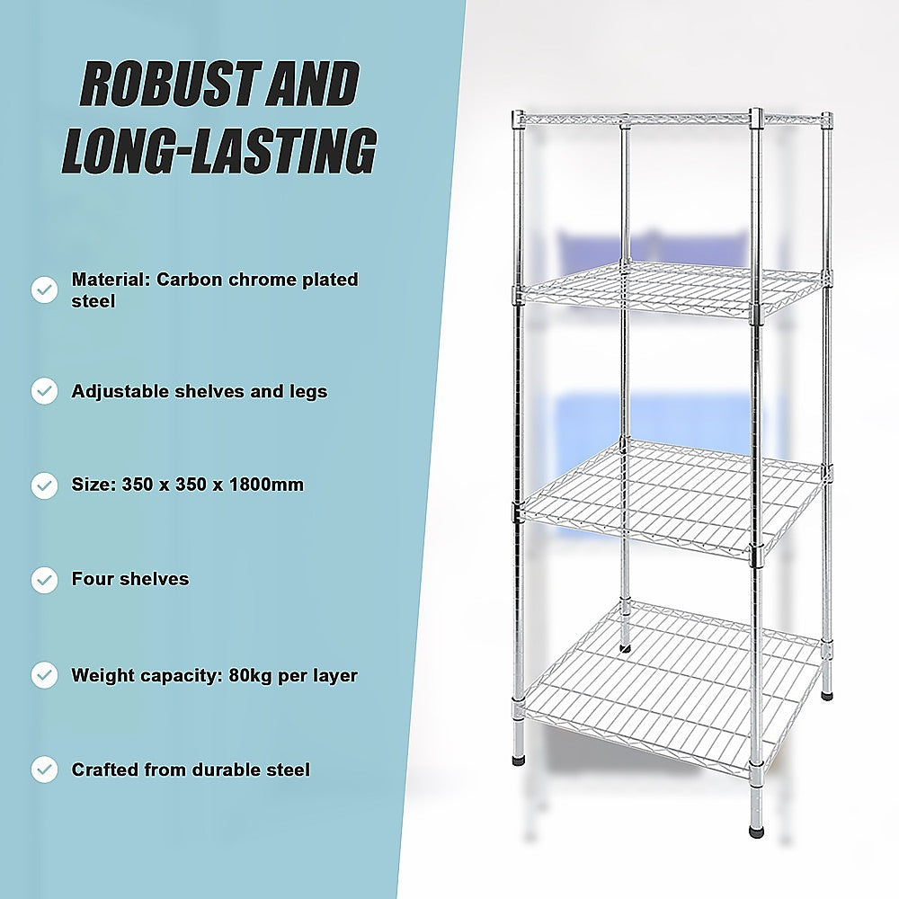 Modular Wire Storage 35x35cm Steel Shelving Chrome With Fixed Legs For Garage Warehouse Or Kitchen V63-841471