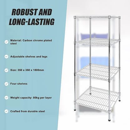 Modular Wire Storage 35x35cm Steel Shelving Chrome With Fixed Legs For Garage Warehouse Or Kitchen V63-841471