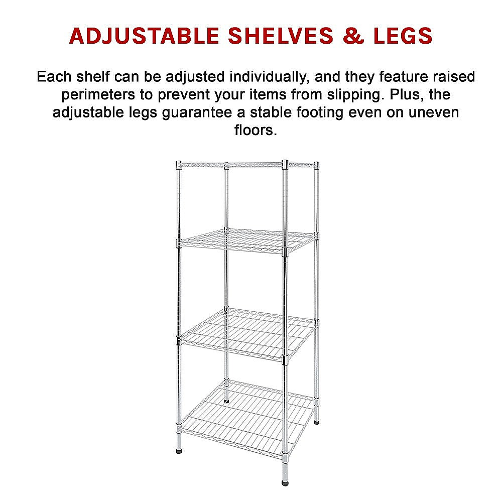 Modular Wire Storage 35x35cm Steel Shelving Chrome With Fixed Legs For Garage Warehouse Or Kitchen V63-841471