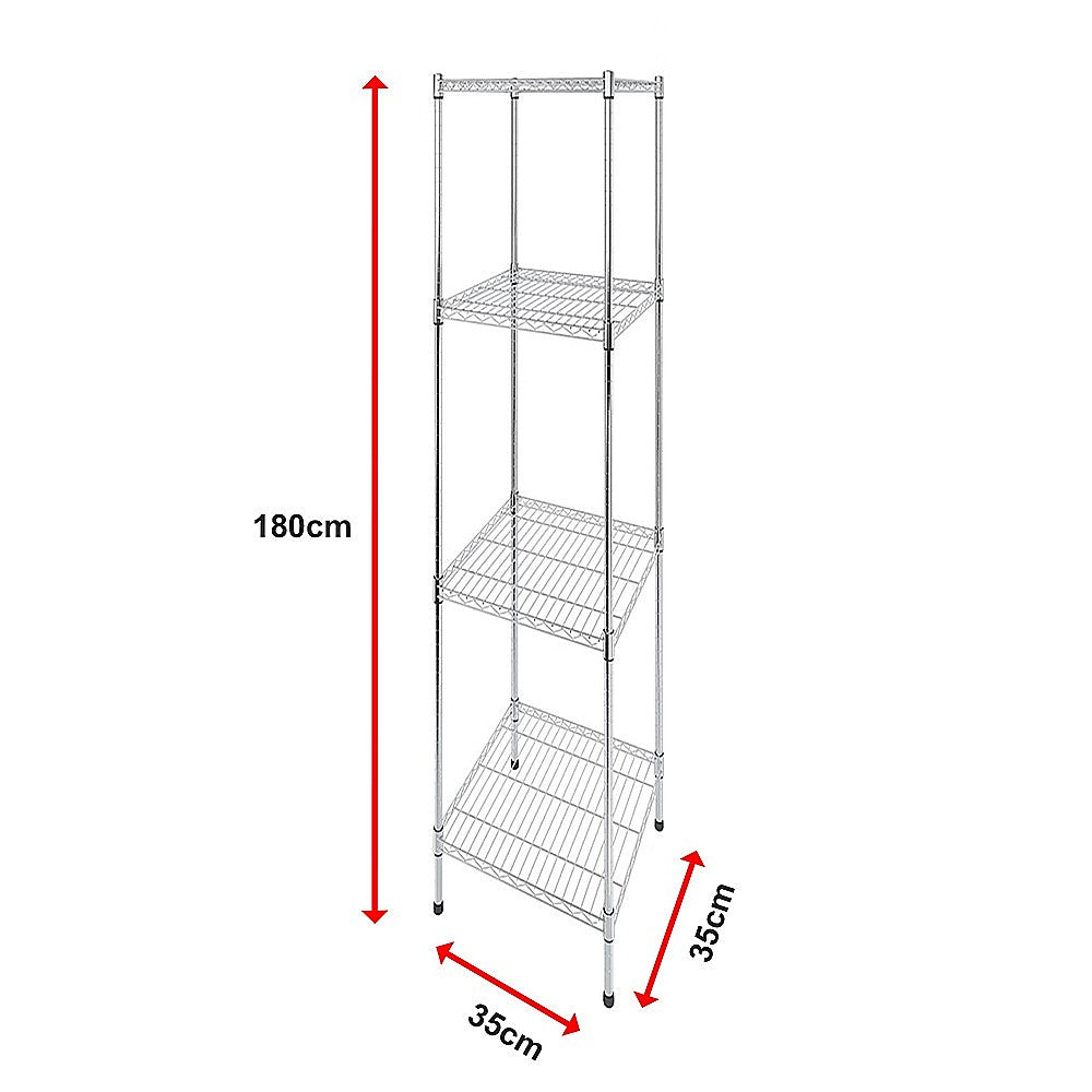 Modular Wire Storage 35x35cm Steel Shelving Chrome With Fixed Legs For Garage Warehouse Or Kitchen V63-841471