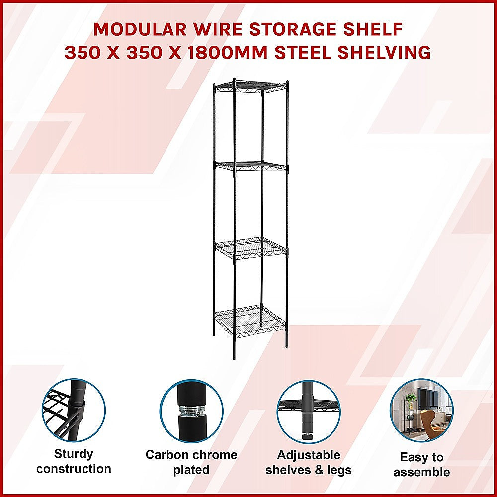 Modular Wire Storage 35x35cm Steel Shelving Black With Fixed Legs For Garage Warehouse Or Kitchen Organisation V63-841481