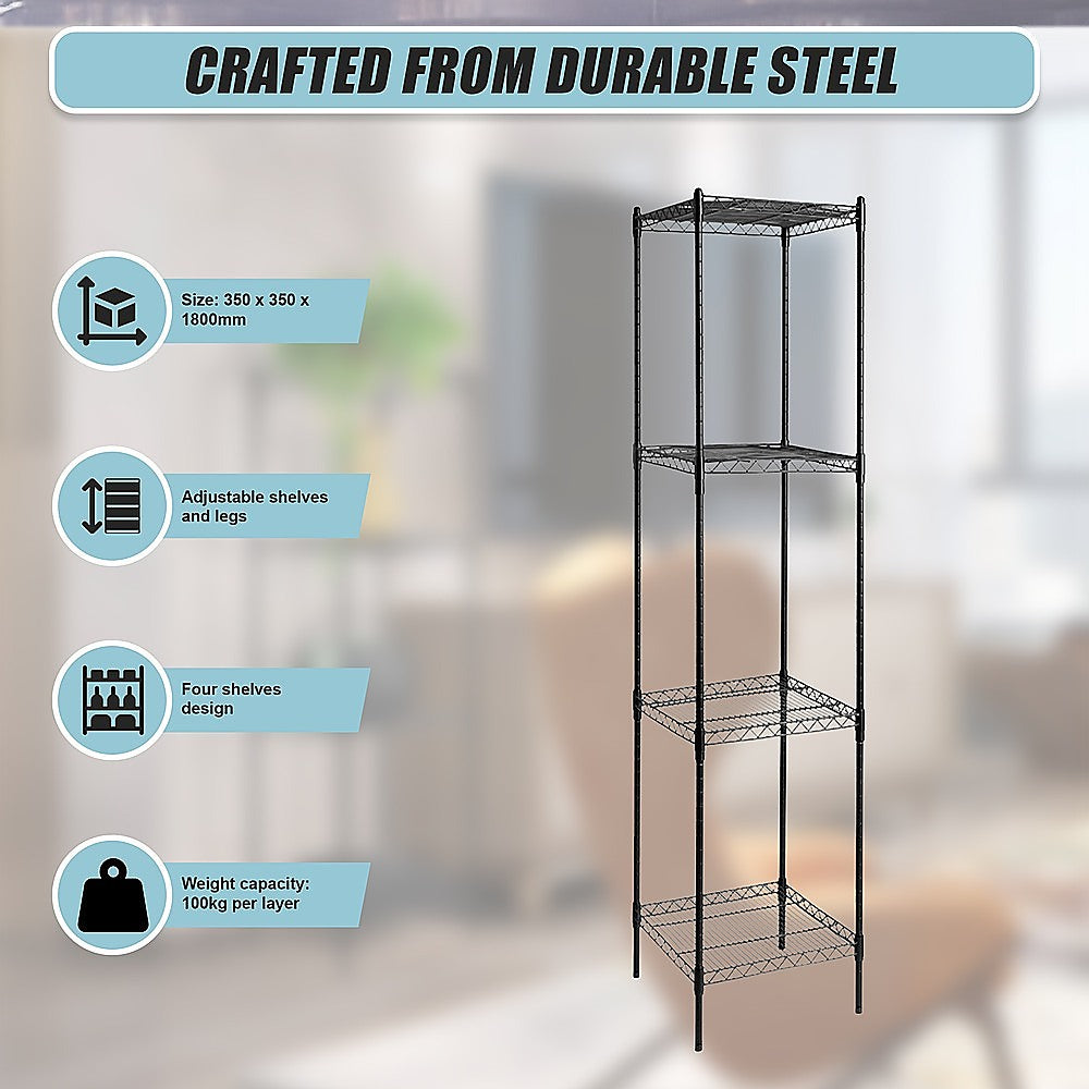 Modular Wire Storage 35x35cm Steel Shelving Black With Fixed Legs For Garage Warehouse Or Kitchen Organisation V63-841481