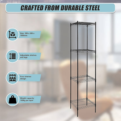 Modular Wire Storage 35x35cm Steel Shelving Black With Fixed Legs For Garage Warehouse Or Kitchen Organisation V63-841481