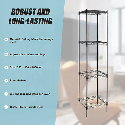 Modular Wire Storage 35x35cm Steel Shelving Black With Fixed Legs For Garage Warehouse Or Kitchen Organisation V63-841481