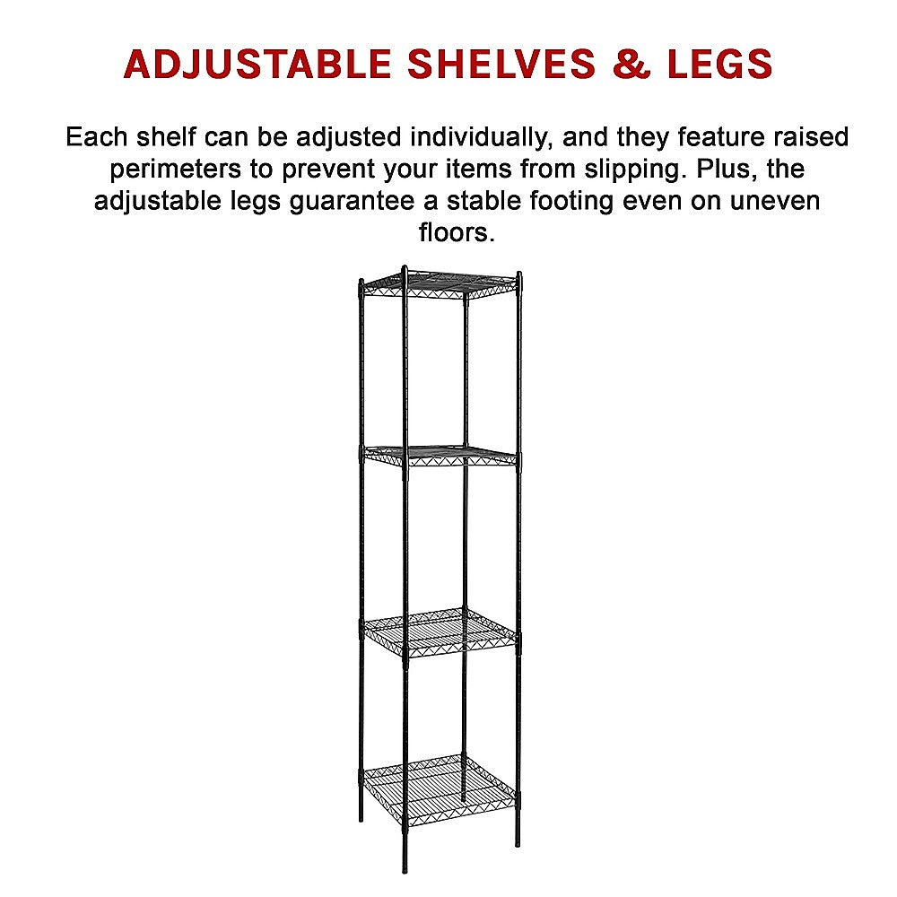 Modular Wire Storage 35x35cm Steel Shelving Black With Fixed Legs For Garage Warehouse Or Kitchen Organisation V63-841481