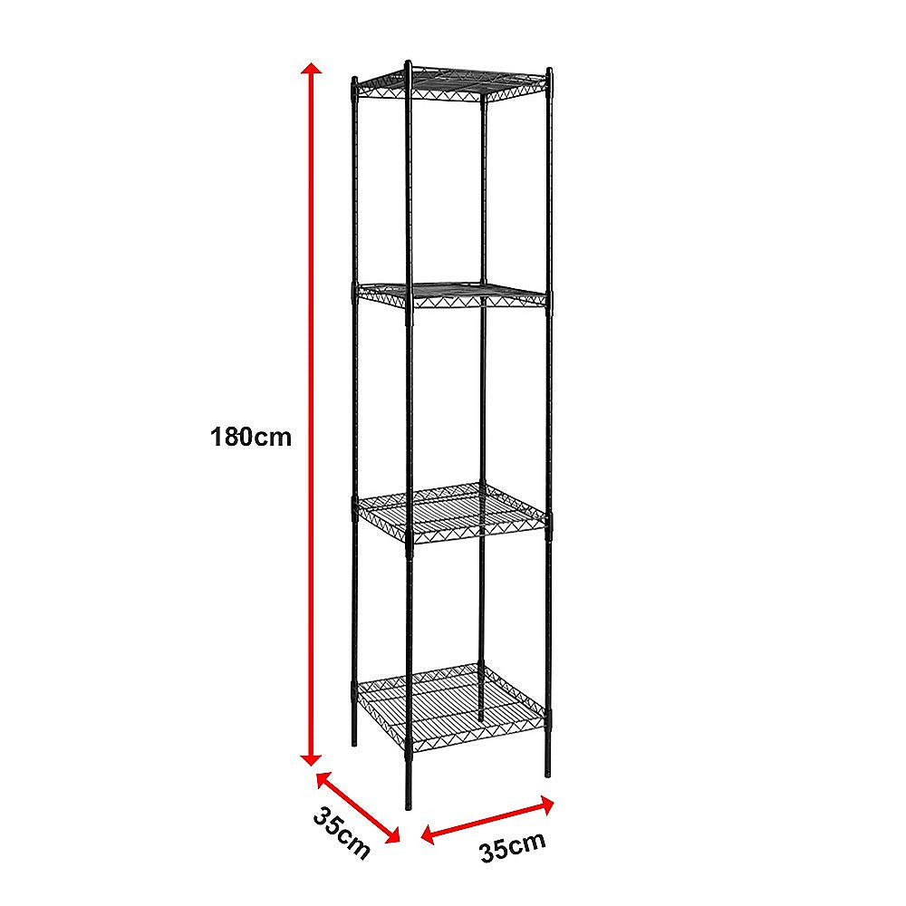 Modular Wire Storage 35x35cm Steel Shelving Black With Fixed Legs For Garage Warehouse Or Kitchen Organisation V63-841481