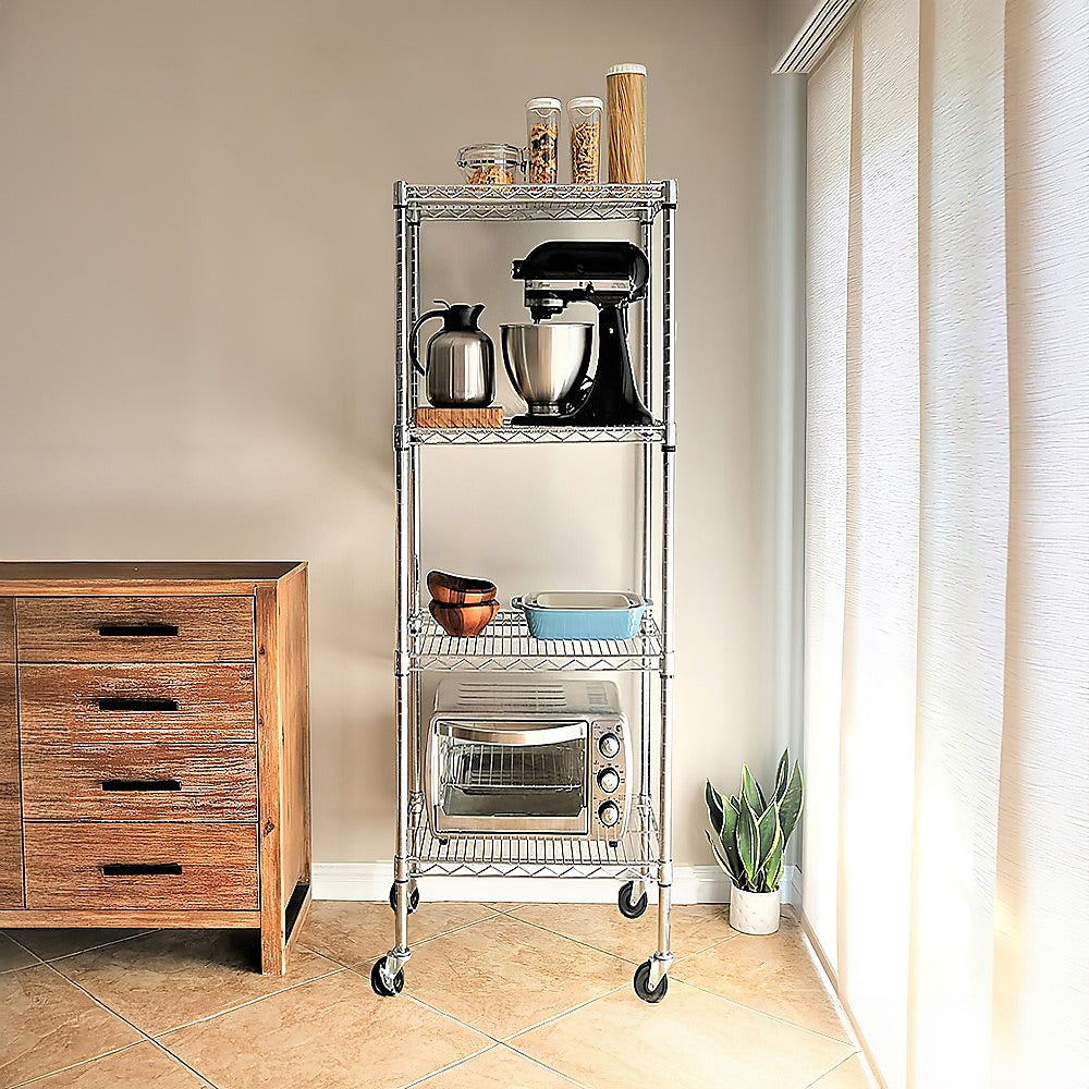 Modular Wire Storage 35x35cm Steel Shelving Chrome With Wheels For Garage Warehouse Or Kitchen Organisation V63-841491