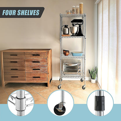 Modular Wire Storage 35x35cm Steel Shelving Chrome With Wheels For Garage Warehouse Or Kitchen Organisation V63-841491