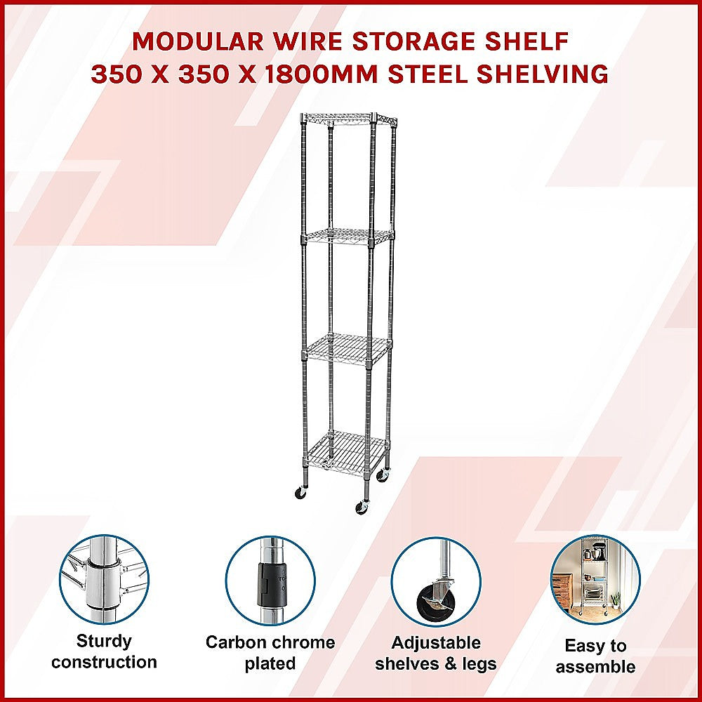 Modular Wire Storage 35x35cm Steel Shelving Chrome With Wheels For Garage Warehouse Or Kitchen Organisation V63-841491