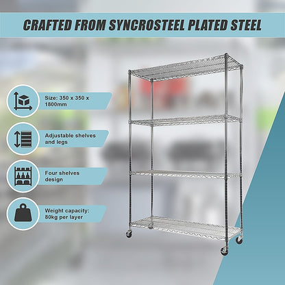 Modular Wire Storage 35x35cm Steel Shelving Chrome With Wheels For Garage Warehouse Or Kitchen Organisation V63-841491