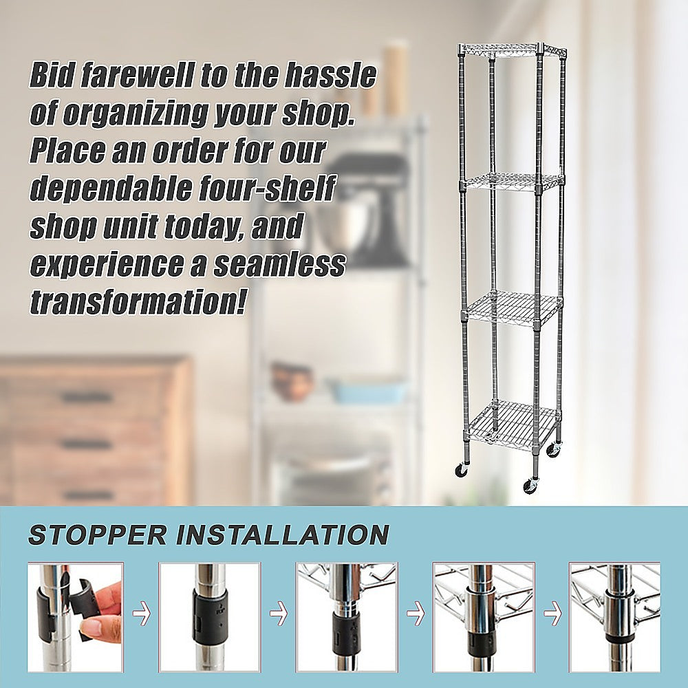 Modular Wire Storage 35x35cm Steel Shelving Chrome With Wheels For Garage Warehouse Or Kitchen Organisation V63-841491