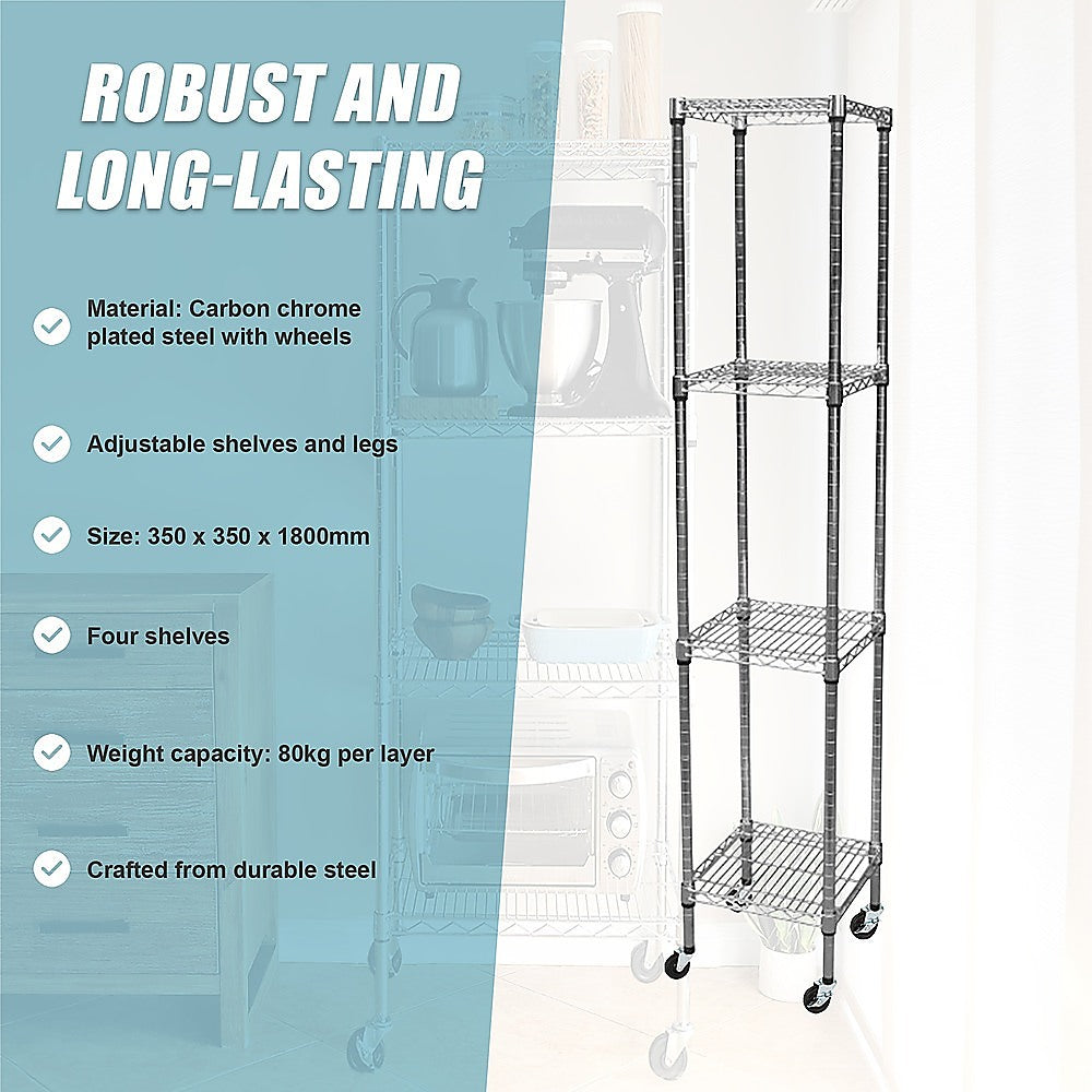 Modular Wire Storage 35x35cm Steel Shelving Chrome With Wheels For Garage Warehouse Or Kitchen Organisation V63-841491