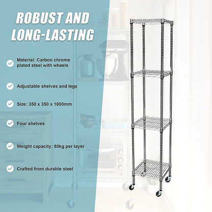 Modular Wire Storage 35x35cm Steel Shelving Chrome With Wheels For Garage Warehouse Or Kitchen Organisation V63-841491