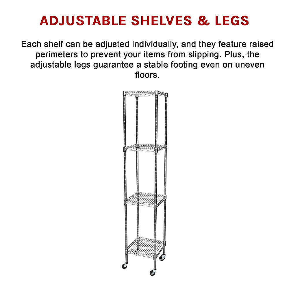 Modular Wire Storage 35x35cm Steel Shelving Chrome With Wheels For Garage Warehouse Or Kitchen Organisation V63-841491