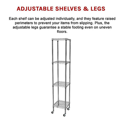 Modular Wire Storage 35x35cm Steel Shelving Chrome With Wheels For Garage Warehouse Or Kitchen Organisation V63-841491