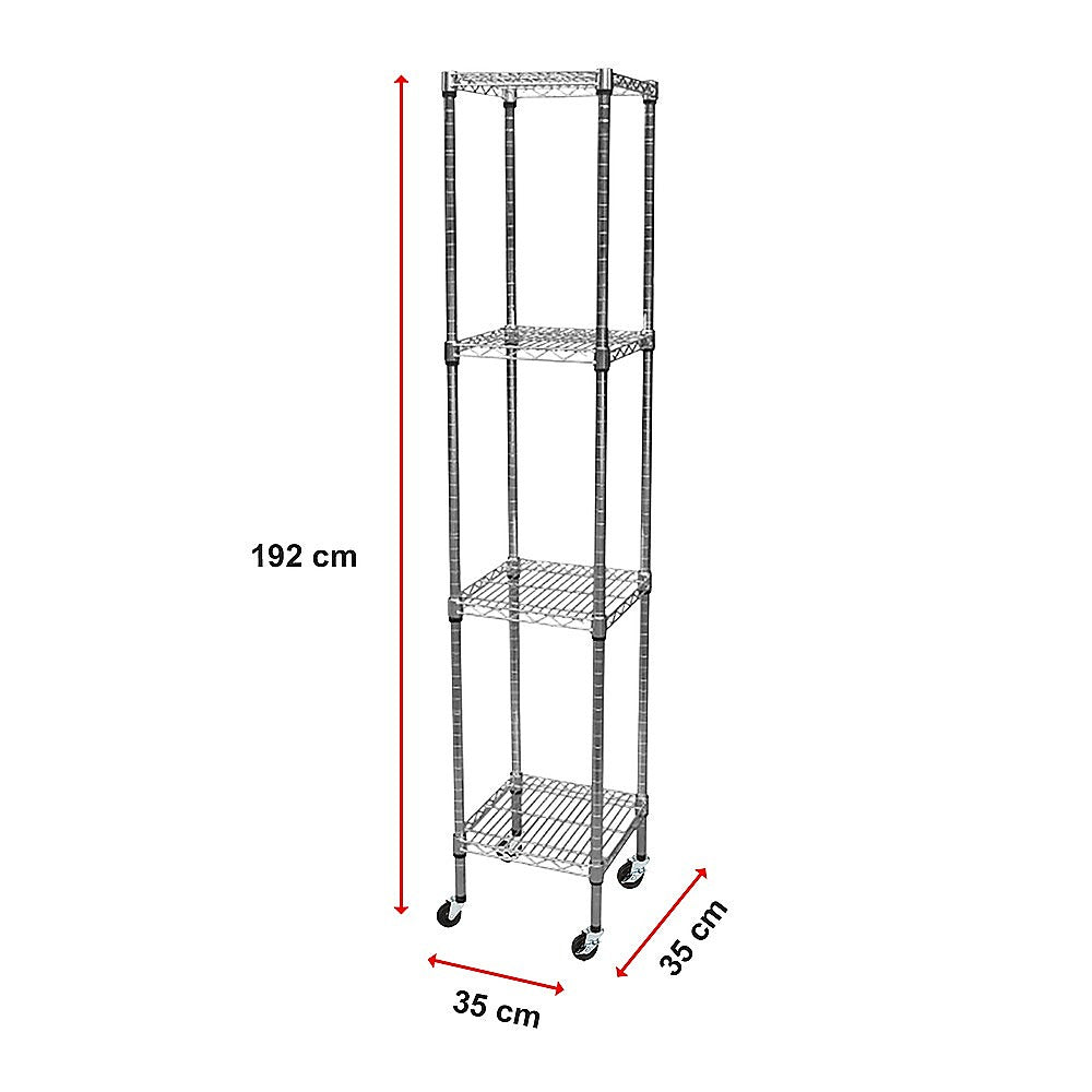 Modular Wire Storage 35x35cm Steel Shelving Chrome With Wheels For Garage Warehouse Or Kitchen Organisation V63-841491