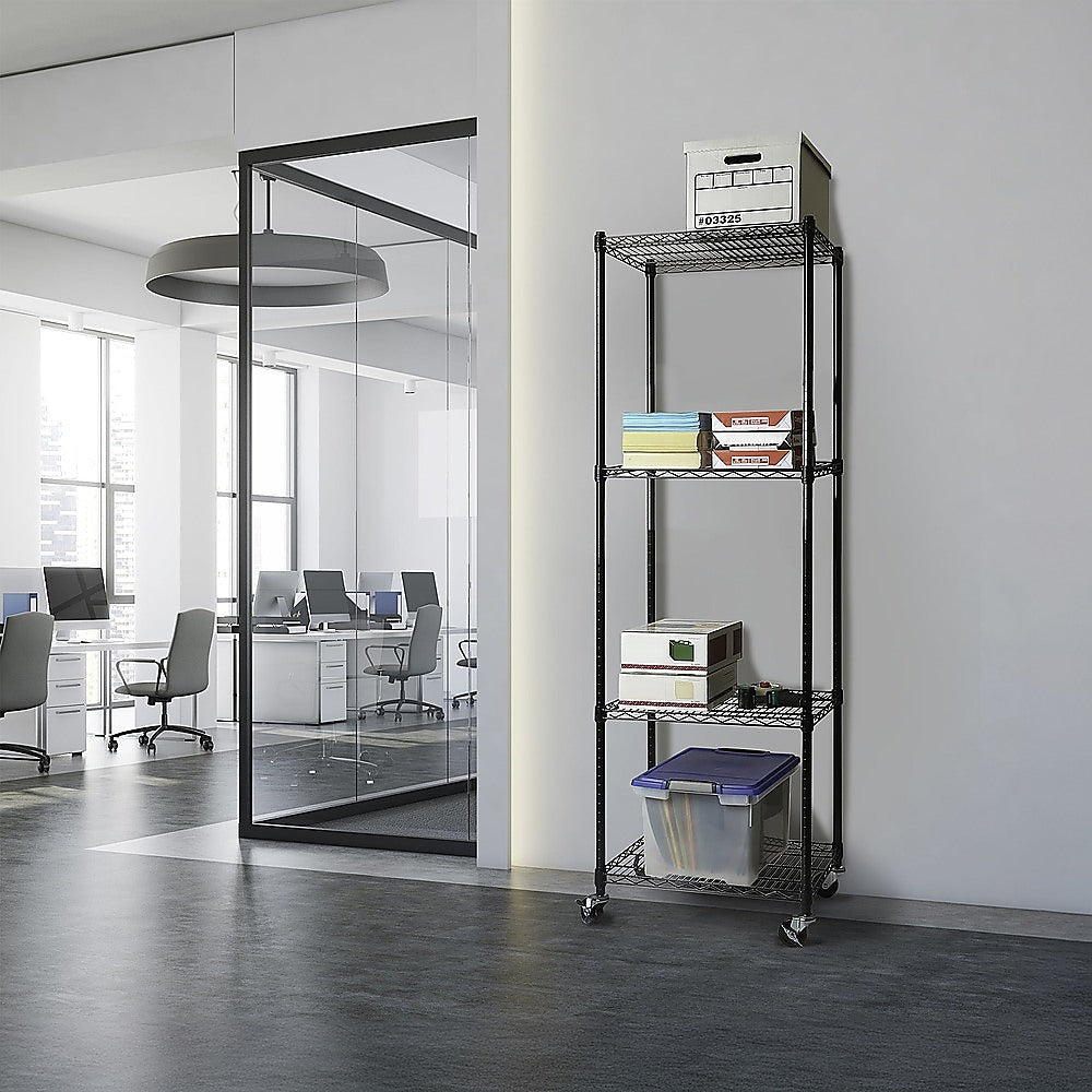 Modular Wire Storage 35x35cm Steel Shelving Black With Wheels For Garage Warehouse Or Kitchen Organisation V63-841501